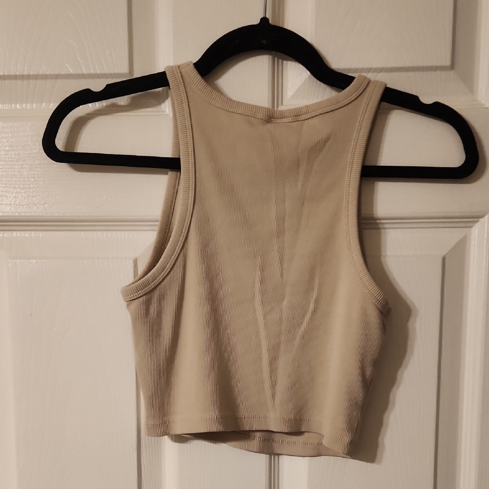Beige Ribbed Crop Top - Picture 3 of 3